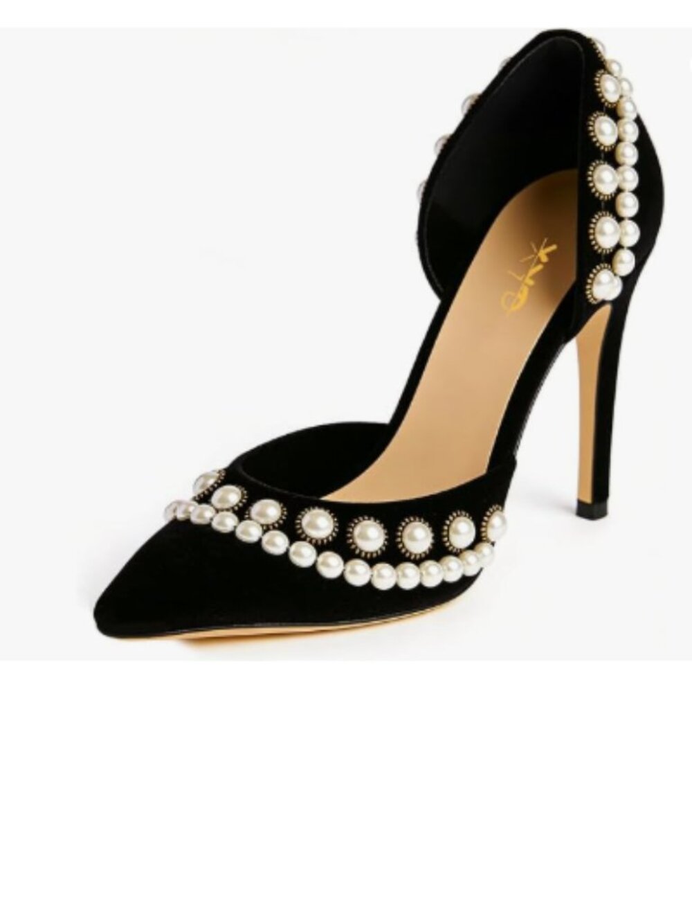 XYD Black Pearls Pumps Pointed Toe Stiletto High Heels Slip-ons Dress Shoes